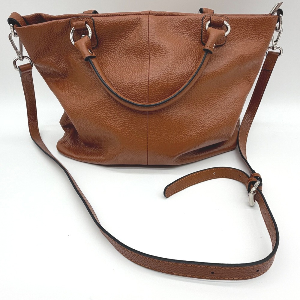 Kattee Brown Pebbled Cowhide Leather Satchel Crossbody Bag Silver Hardware